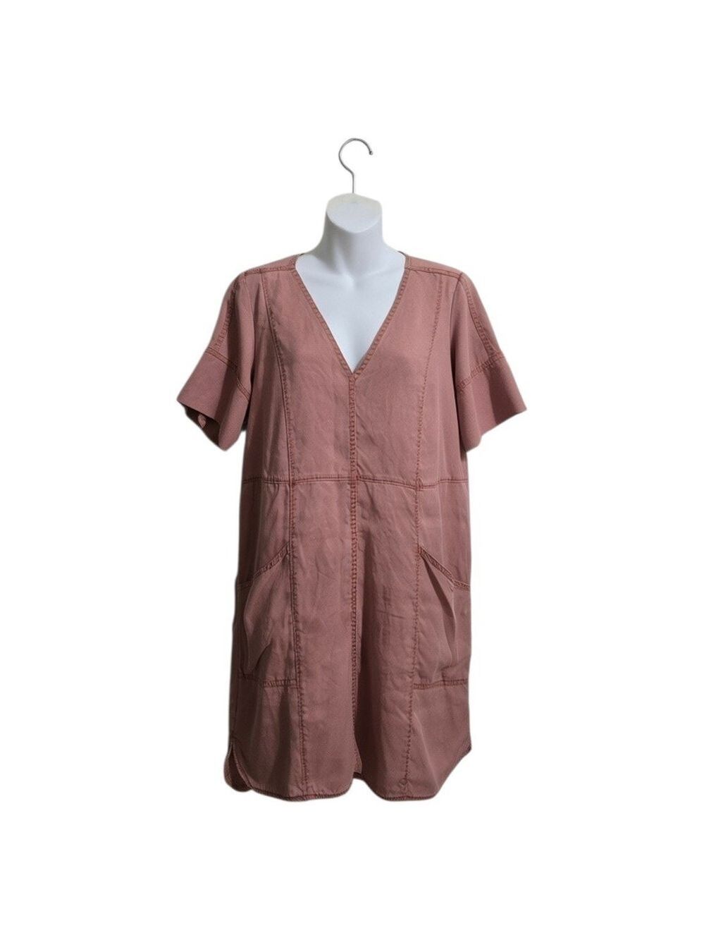 Pilcro And The Letterpress V-Neck Short Roll Tab Sleeve Lyocell Mini Dress Sz S